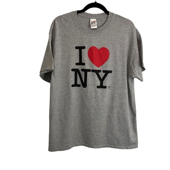 I Heart Love NY Gray Red Black Graphic Tee Shirt Short Sleeves Womens Size L - Picture 1 of 6